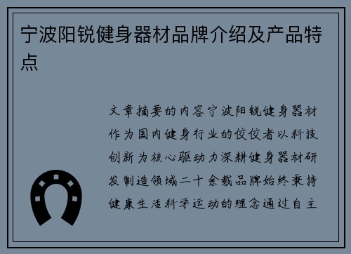 宁波阳锐健身器材品牌介绍及产品特点