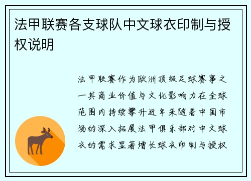 法甲联赛各支球队中文球衣印制与授权说明